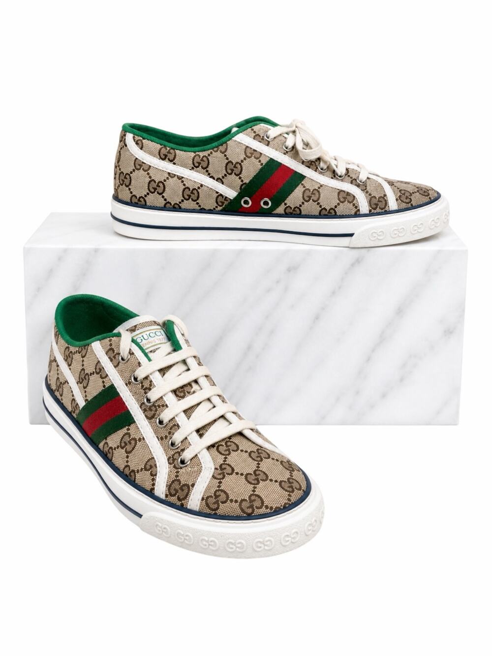 Gucci GG 1977 Tennis Sneakers Lace Up Beige Ebony Original Men Size 9/ 9.5